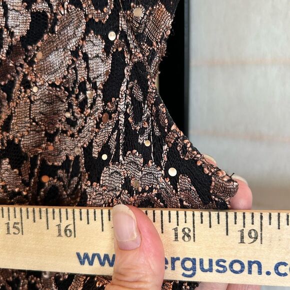 Candalite Petite Black Copper Lace Sequined Romantic Goth Maxi Dress PM - Picture 9 of 11
